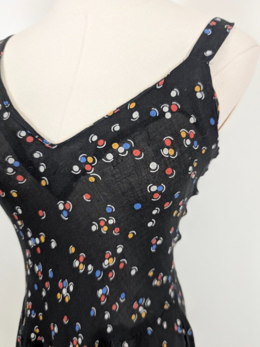 Handmade Polka Dot Sheer Midi A-line Dress Size Small Black - Picture 6 of 13